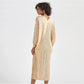 All-Over Pleated V-Neck Dress With Extendable Sleeves