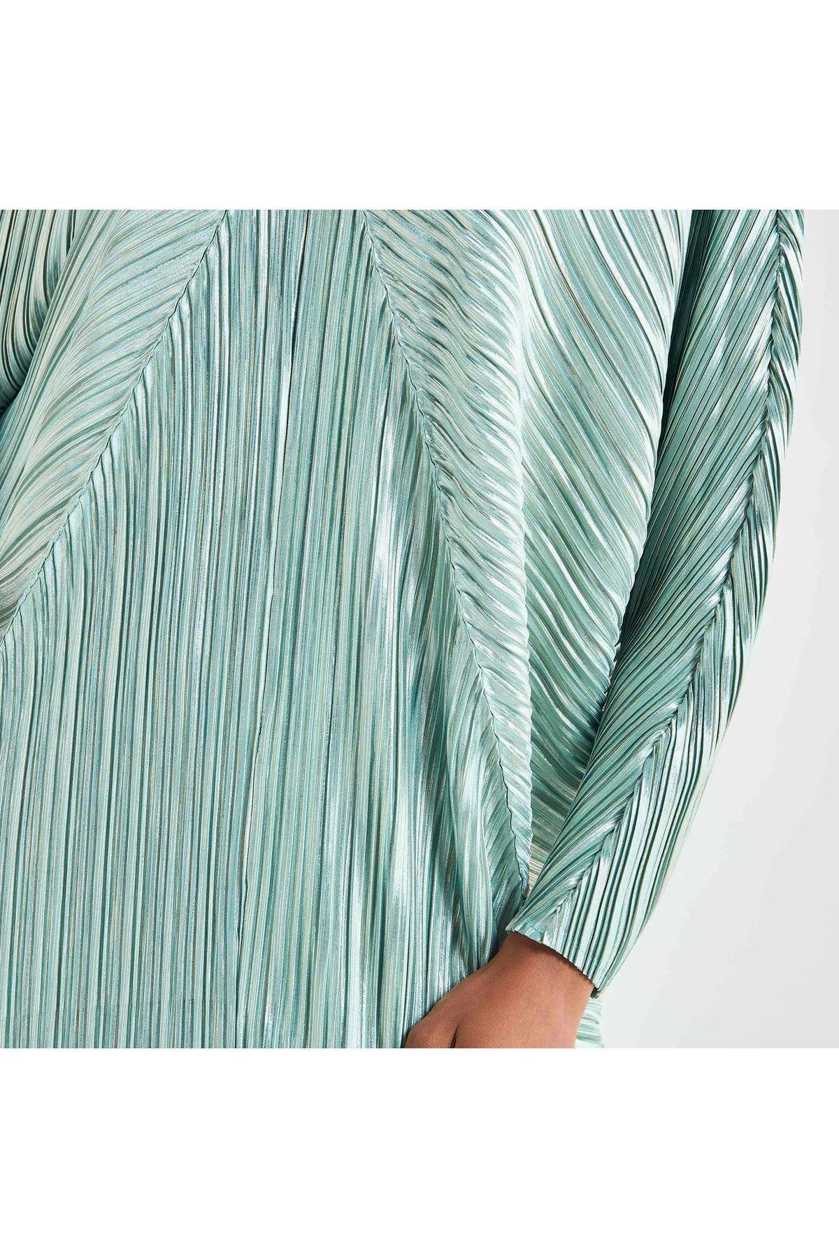 All-Over Pleated V-Neck Dress With Extendable Sleeves
